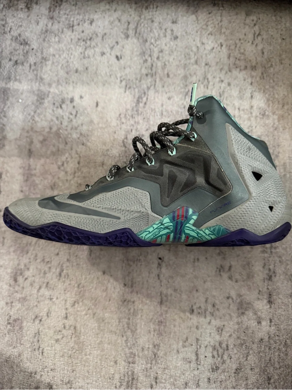 Nike LeBron 11… Men's Gray and Purple Basketball Sneakers with Teal Accents
